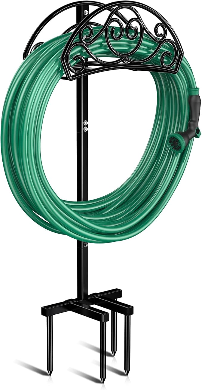 Sunvigor Garden Hose Holder Detachable Water Hose Holder, Thicker Metal Hose Stand Storage Rack, Freestanding Hose Storage for Outdoor, Yard, Lawn