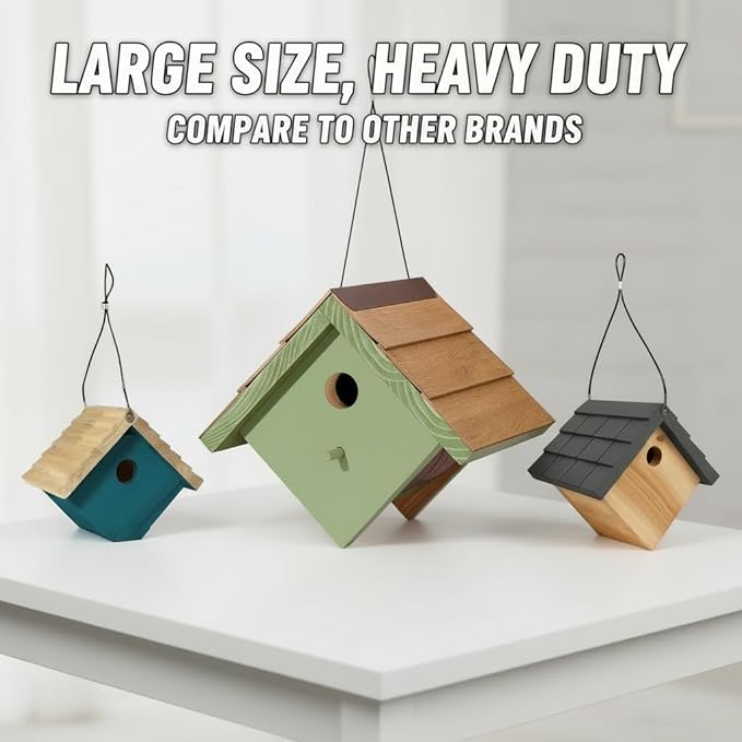 Large Cedar Bluebird House for Outside - Bamboo Shingles Roof Birdhouse for Bluebirds - Weather Proof Metal Protected - 13/16” Thickness Heavy Duty - Detachable and Easy Cleaning (1.5" Hole)