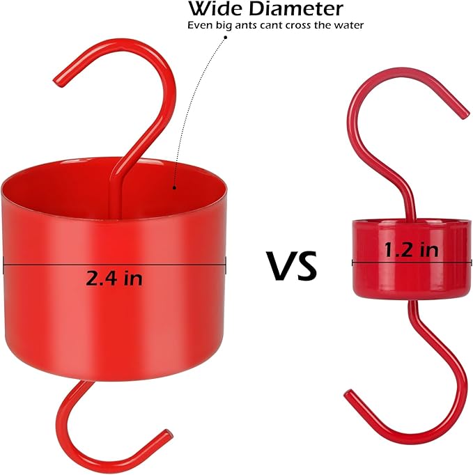 Large Metal Ant Moat for Hummingbird Feeders, Red Hummingbird Feeder Ant Guard, 4 Hooks and 4 Brushes