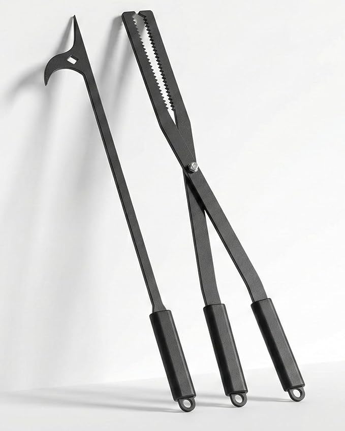 Heavy Duty Fire Tongs Firewood Grabber Tool with Scissor Shape Serrated for Campfire, Bonfire, Fire Pit Log Claw Tongs - Black