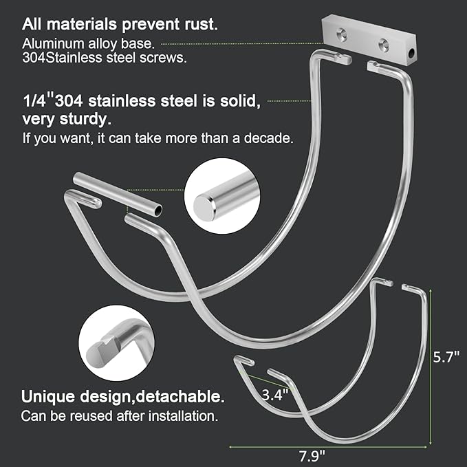 Garden Hose Holder Water Hose Hanger Wall Mounted,304Stainless Steel Solid Hose Hook Holds Up to 150Ft Garden Hose, Expandable Hose, Water Hose -Black