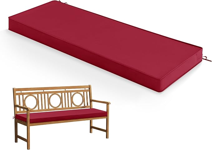 Outdoor Bench Cushion: Waterproof and Fade Resistant Patio Furniture Cushions - Non-Slip Bench Pad Cushion with Removable Cover for Garden Swing Porch Sofa Settee, 45 x 18 Inch, Burgundy