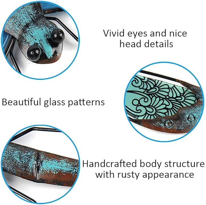 LIFFY Metal Dragonfly Wall Decor - Outdoor Garden Art for Patio, Living Room, Bedroom - Dragonfly Gifts (14inch, Metal & Glass)