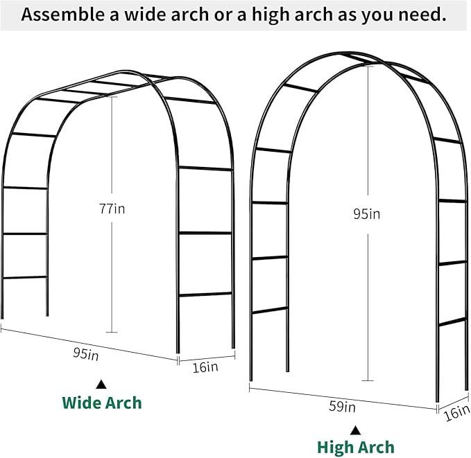 Garden Arch Trellis for Climbing Plants Outdoor Wedding Arches for Ceremony Black Metal Garden Arbor Indoor Garden Arches for Party Decoration 7.9ft Wide X 6.4ft High (Brown)