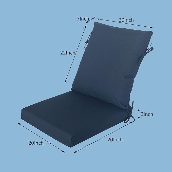 COZYVIDA Outdoor Dining Chair Cushion, Set of 1, 20" x 42",Water-Proof, UV-Resistant 1000+ Hrs, 30D Foam with Recycled Fiber Fill, YKK Zippers, Navy Blue-TPU