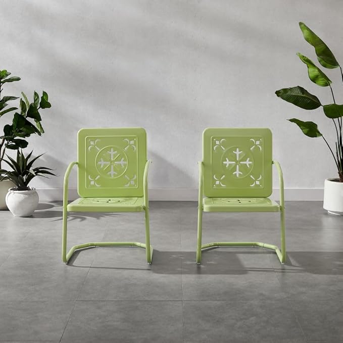 Crosley Furniture Azalea 2-Piece Outdoor Chair Set, Vintage Retro Metal Patio Chairs for Dining, Porch, Deck, Key Lime Gloss