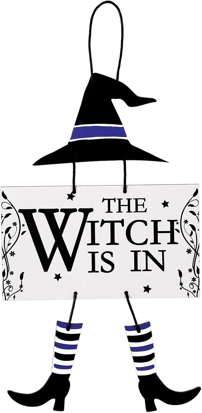 Jetec Halloween Hanging Sign Decoration The Witch is in Hanging Door Sign Witch Halloween Welcome Sign Wooden Wall Decor for Halloween Home Party Indoor Outdoor Decoration