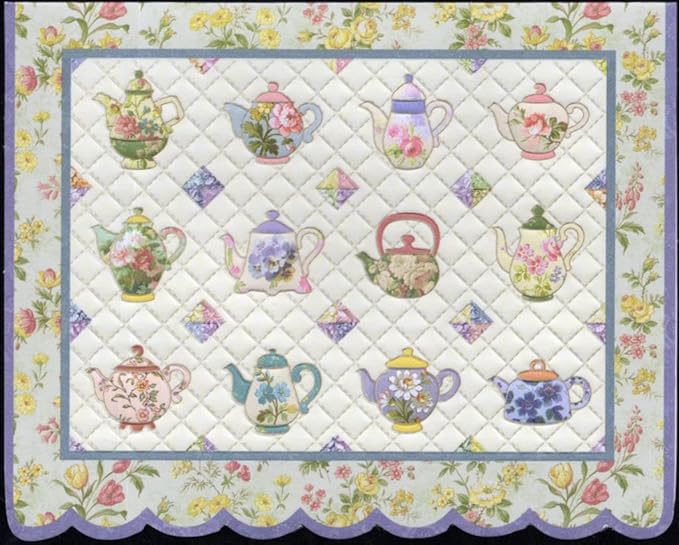 Poster Foundry Quilted Teapot Note Card Set by Carol Wilson Boxed 10 embossed 4x5 Die-Cut Notecards and Matching Envelopes Tea Party Invitations NCP2333