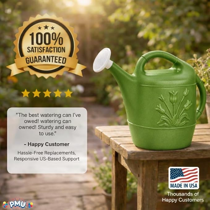 PMU 2 Gallon Watering Can - Garden Watering Can for Indoor & Outdoor Plants - Plastic Water Can with Detachable Sprinkler Head - Large Water Pot, Made in USA - Sage Green Pkg/1