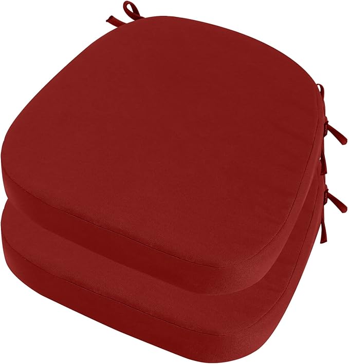 idee-home Outdoor Chair Cushions Set of 2, 19" x 19" x 2" Thick D-Shaped Patio Furniture Outdoor Seat Cushions Waterproof with Ties, Dining Pads
