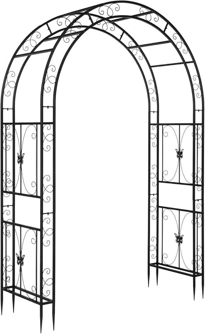 VINGLI Garden Arbor, Arch Archway for Wedding Ceremony Party, Steel Garden Trellis for Plant Climbing, Christmas Garden Decorations Pergola for Garden, Backyard, Lawn (Black, 65x22.8x94.5in)