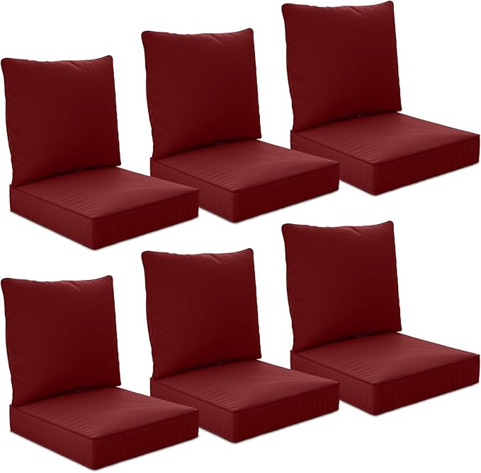 24" x 24" x 6" Outdoor Deep Seat Cushions Set - 6 Set Waterproof & Fade Resistant Patio Furniture Replacement Cushions, Non-Slip Outdoor Cushions Fit Loveseats, Couches, Chairs, and Sofas.
