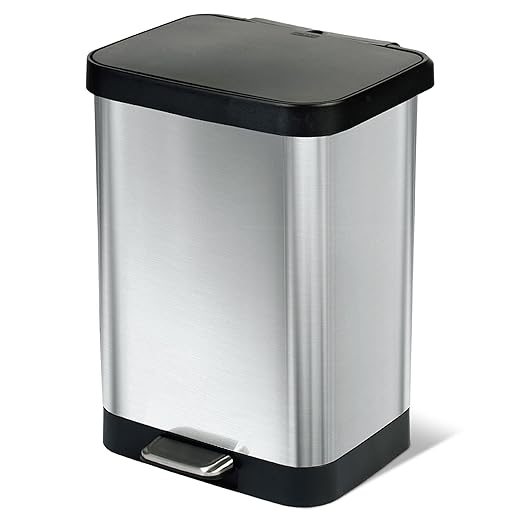 Glad 13-Gallon Stainless Steel Step Trash Can with Clorox Odor Protection, Soft Close Lid, Foot Pedal & Waste Bag Holder – Large Indoor Metal Garbage Bin for Kitchen, Home & Office Use