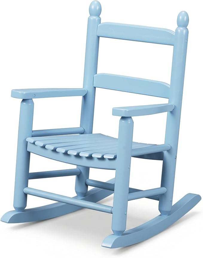 Outvita Kids Rocking Chair, Ergonomic Sturdy Toddler Rocking Chair with High Backrest & Rounded Armrests, Safe Solid Wood Baby Rocker Chair for Age 3-6, Outdoor,Living Room, Reading Room(Blue)