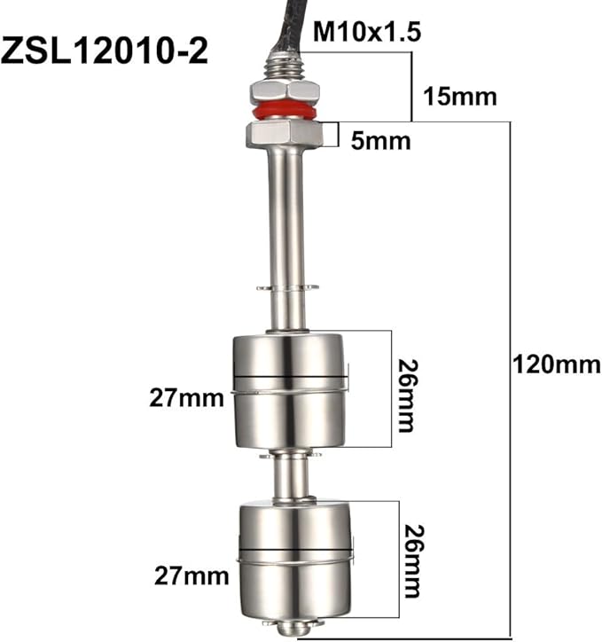 uxcell Stainless Steel Float Switch for Water Pump Tank Swim Pool Garden Pond Liquid Water Level Sensor M10 134mm Length