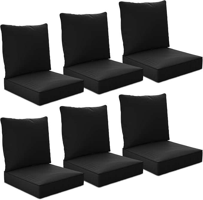 24" x 24" x 6" Outdoor Deep Seat Cushions Set - 6 Set Waterproof & Fade Resistant Patio Furniture Replacement Cushions, Non-Slip Outdoor Cushions Fit Loveseats, Couches, Chairs, and Sofas