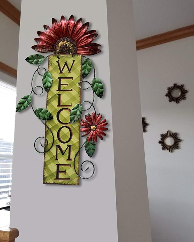 Door Decoration Metal Flower Welcome Sign Wall Hanging Decorations for Spring Summer Front Porch Door Hanger Rustic Home Indoor Outdoor Decor