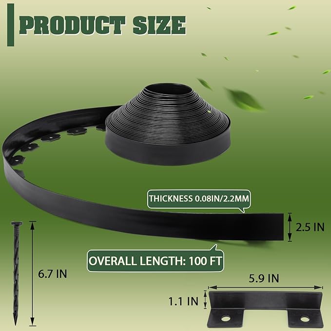 Landscape Edging 2.5 Inch Tall 100 FT, Black Edging for Landscaping with 5Pcs connectors and 120 Pcs Anchoring Spikes for Garden Flower Beds Yard Lawn