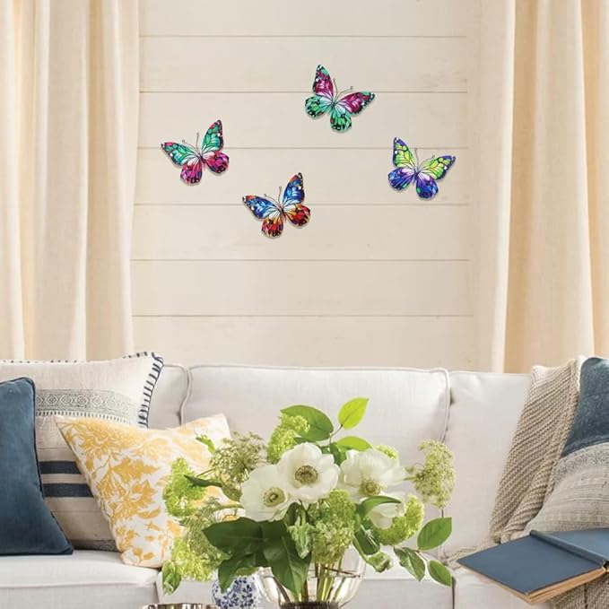 4 Pcs Metal Butterfly Wall Decor Art, Colorful Butterflies Outdoor Wall Art, Hand Craft Outdoor Garden Decor for Fence, Patio, Yard Decoration