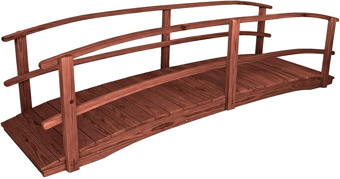 12 FT MAHOGANY Amish Made Garden Bridge with DOUBLE RAILS for Walkway, Backyard Pond & Landscaping, Outdoor Wooden Footbridge for Koi Pond, Japanese Style Decorative Bridge, Made in USA