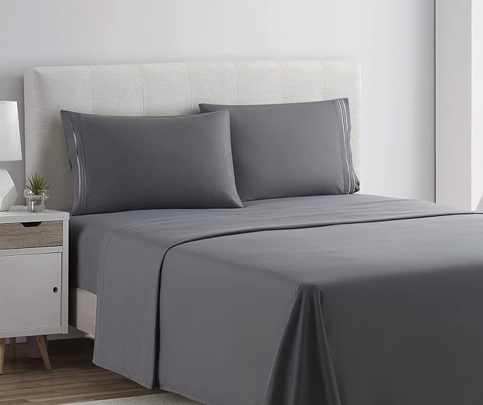 Clara Clark Premier 1800 Collection Full 4PC Microfiber Bed Linen Set, Charcoal Gray, Deep Pocket Sheets