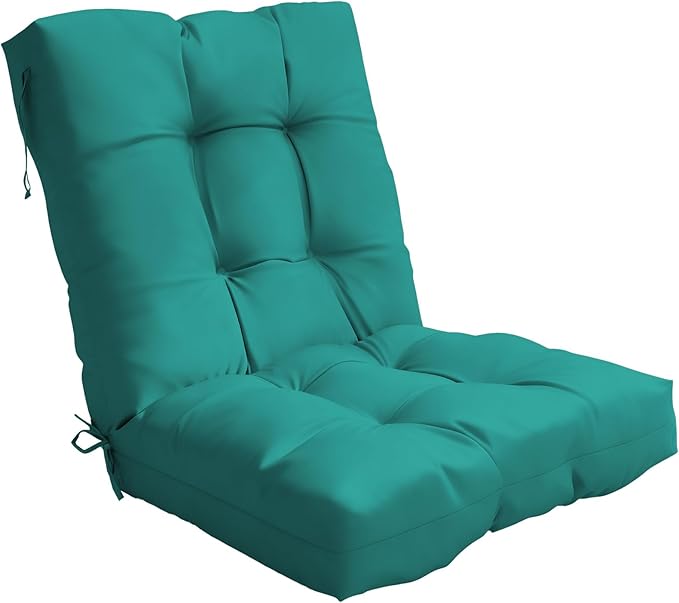 Outdoor Chair Cushion, 42x21x4 Inch Patio Cushions for Dining/Rocking Chairs, High Back Soft Seat Pad with Ties, Indoor Outside Use, Fade-Resistant & Waterproof, Lake Blue