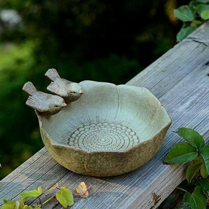 5.9" Ceramic Birdbath Bowl Wild Bird Feeder Food Holder Container Bird Feeding Tray for Outside Bee Water Bath Outdoor Garden Courtyard Decoration