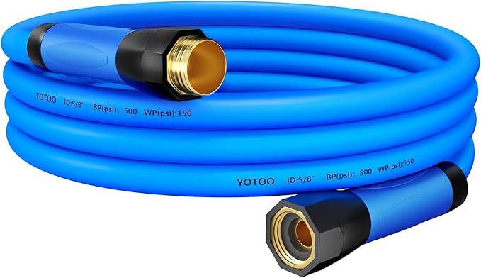 YOTOO Heavy Duty Hybrid Short Garden Hose, Lead in Water Hose 5/8-Inch by 6-Feet 150 PSI, Kink Resistant, All-Weather Flexible with Swivel Grip Handle and 3/4" GHT Solid Brass Fittings, Blue