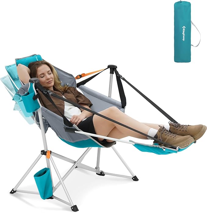 KingCamp Hammock Chair with Footrest, Swinging Portable Folding Camping Chairs for Adults MAX 400lbs Heavy Duty Foldable Oversized Rocker with Cup Holder Pillow for Outdoor Beach Patio Sport Lawn