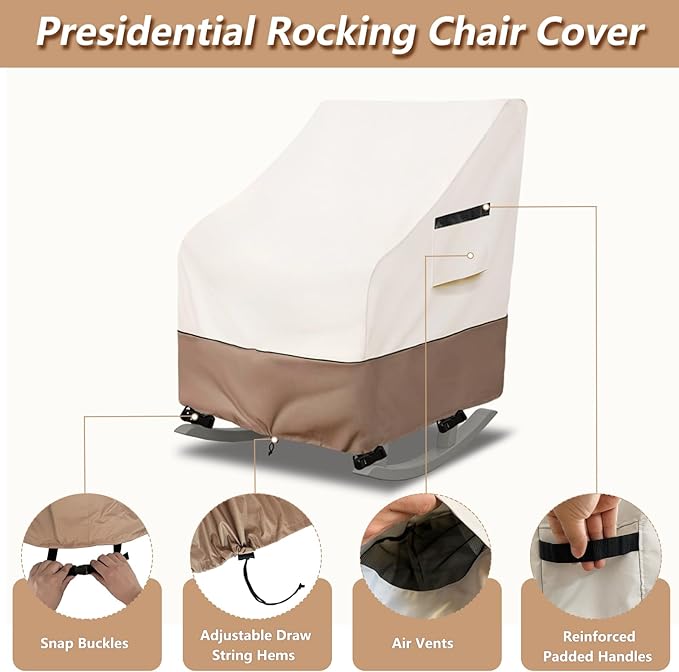 Outdoor Rocking Chair Cover, Heavy Duty 600D Patio Chair Winter Cover for 27" W x 34" D x 45" H, Beige