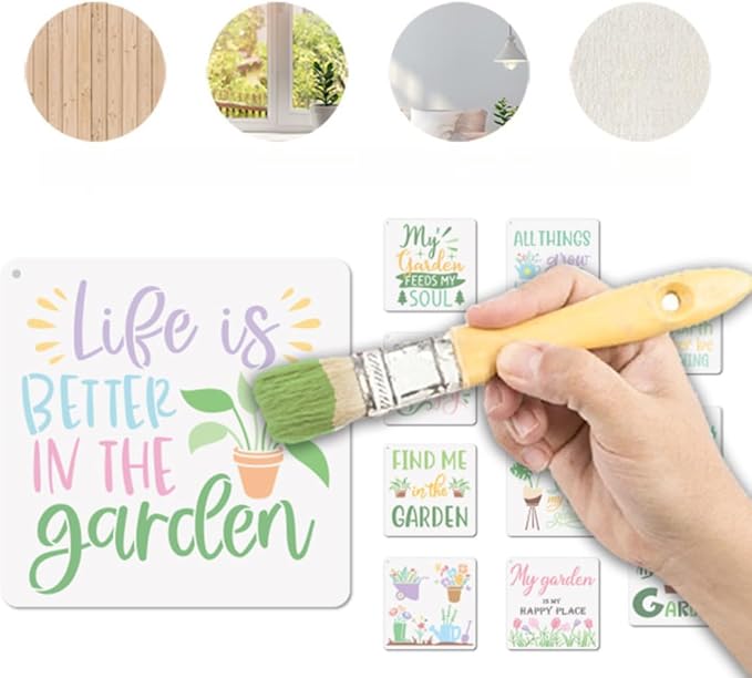 16-Pack Garden Word Stencils, Reusable Gardening Quote Templates for Wood Signs, Wall Art, DIY Crafts & Baking Decor - 7.87x7.87 Inch PET Stencils Set