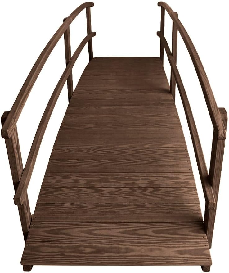 10 FT Walnut Amish Made Garden Bridge with Double Rails for Walkway, Backyard Pond & Landscaping, Outdoor Wooden Footbridge for Koi Pond, Japanese Style Decorative Bridge, Made in USA