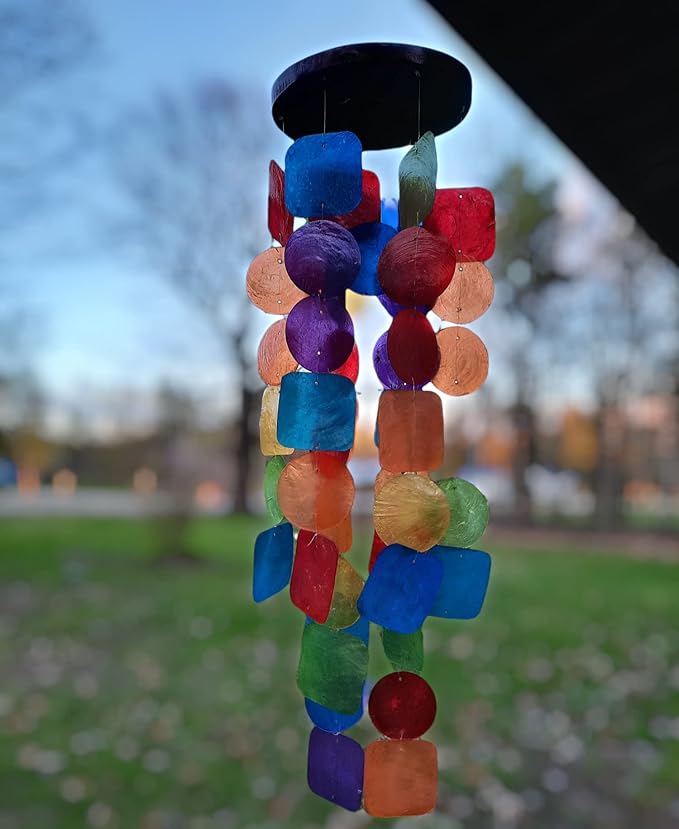 Beautiful and Unique Capiz Shell Wind Chime - Wind Chimes for Outdoors - Colorful and Whimsical Patio Decor - Ocean Decor - Garden Gifts (Rainbow)