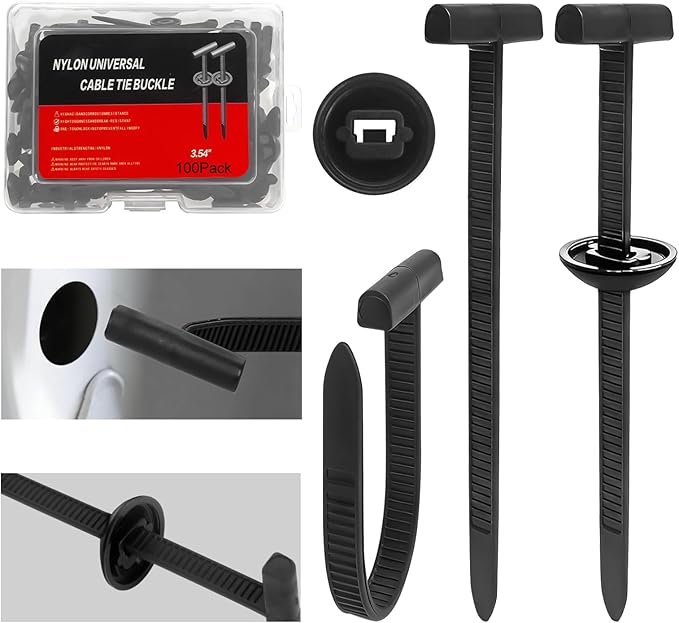 Nylon Universal Cable Tie Buckle 2026 Upgraded,Heavy Duty Self-Locking Rivet Zip Ties,Multi-Usage Cable Tie Buckle for Car Repair Home Garden Office(100Pack)