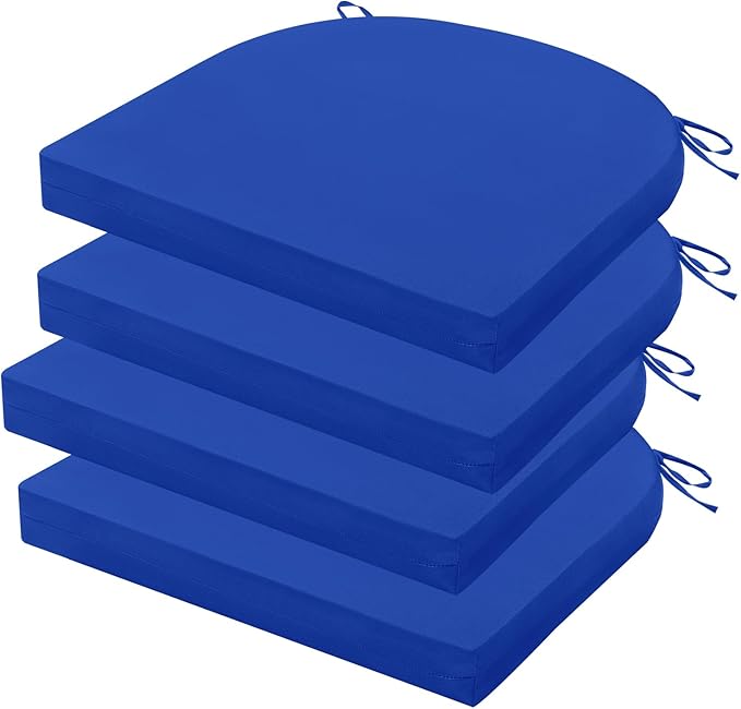 Outdoor Chair Cushions Set of 4, 17 x 16 Inch Patio Chair Cushions for Outdoor Furniture, Water Resistant, Non-Slip Ties(Royal Blue)