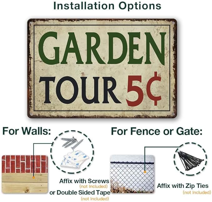 Garden Tin Sign Outdoor Gardening Metal Signs, Garden Tours 5 Cents, Retro Hummingbird Welcome Sign Decorative Flower Sign Cute Signs Vintage Secret Decor Farm Home Decor Wall Personalized 12×8 Inch
