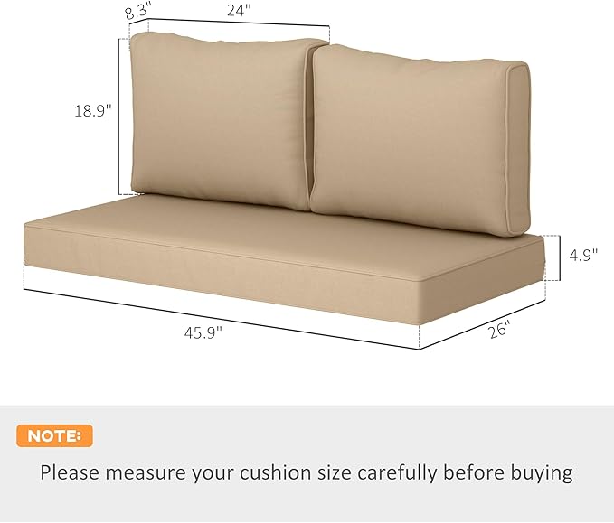 Outsunny 2 Seat Patio Furniture Cushions, 46x26x5 in, Thick Outdoor Loveseat Cushion Set with Removable Cover, Fade-Resistant Replacement Cushions for Outdoor Furniture, Couch, Bench, Swing, Beige