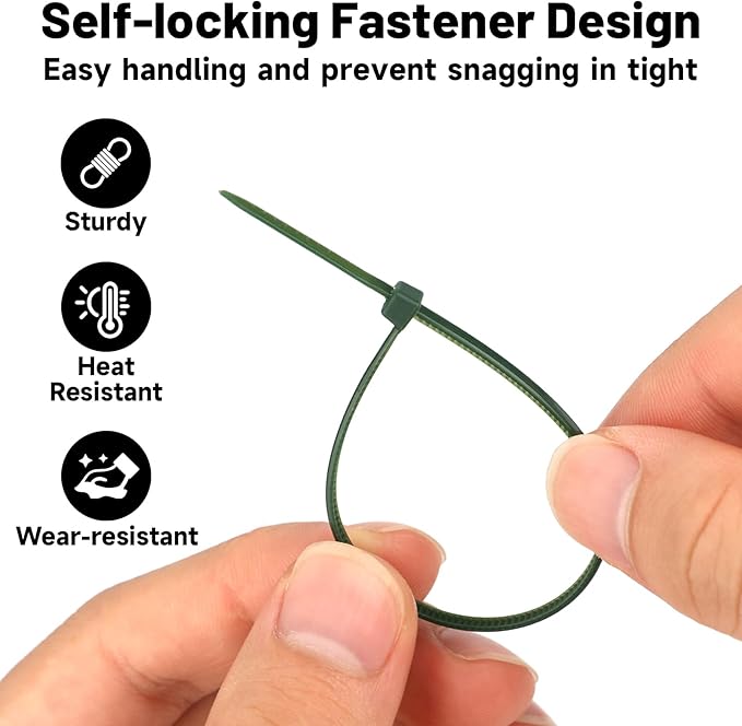 KINGLAKE GARDEN Green Zip Ties 8 Inch 3MM 300 Pack 18 Lbs Green Nylon Ties,Premium Plastic Wire Ties for Indoor and Outdoor