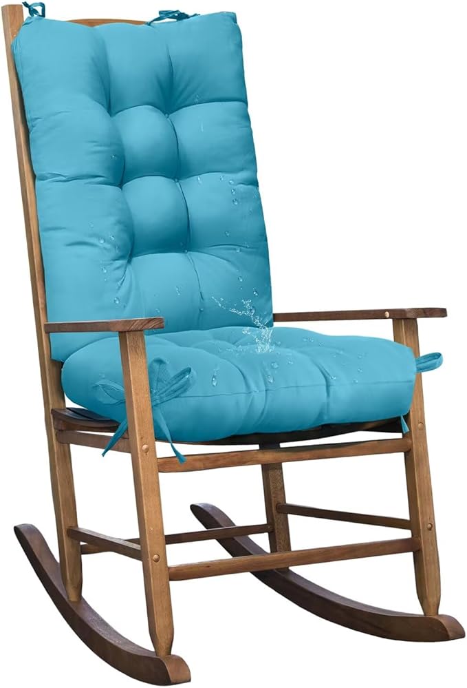 Set of 1 Indoor Outdoor Chair Cushion Waterproof High Back Rocking Chair Cushions Soft Patio Chair Pad for Lounger Recliner Chair Sky Blue