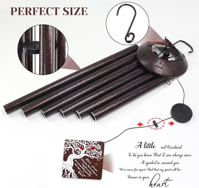Memorial Wind Chime with Cardinal Bird and Tree – Sympathy Gift for Loss of Loved One – Bereavement Wind Chime with Saying “A Little Red Cardinal Bird to Let You Know” for Garden or Outdoor Decor