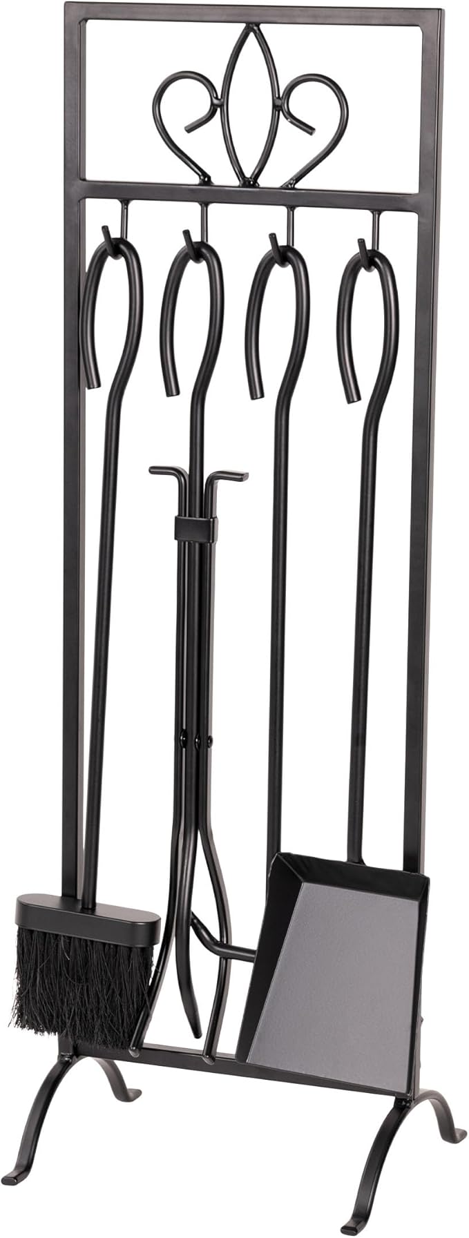 Lavish Home 5-Piece Fireplace Tools Set - Fire Tools for Fire Places, Fire Pits, and Woodstoves - Indoor/Outdoor Fireplace Accessories with Poker, Tongs, Brush, Shovel, and Stand (Black)