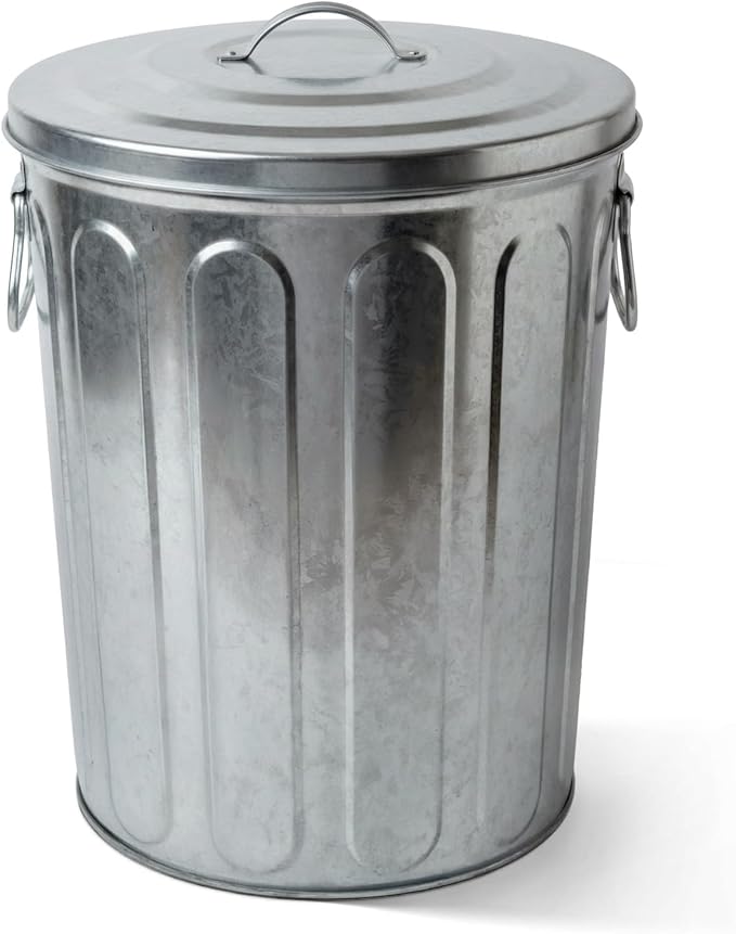 Plexon 5 Gallon Small Metal Trash Can with Lid Outdoor Galvanized Trash Can with Lid 5 Gal Ash Bucket for Bird Seed Container