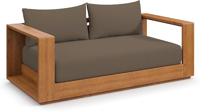 Modway Tahoe Acacia Wood Outdoor Patio Loveseat in Natural Cocoa with Weather-Resistant Cushions - Ideal as a Patio Couch, Outdoor Sofa, or Wood Couch