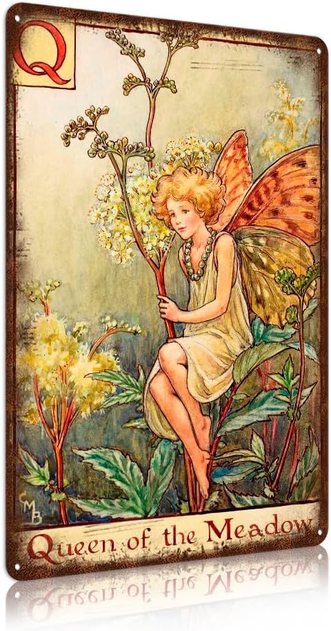 Flower Fairy Wall Decor Vintage Metal Tin Signs Fairy Garden Accessories - Queen of The Meadow