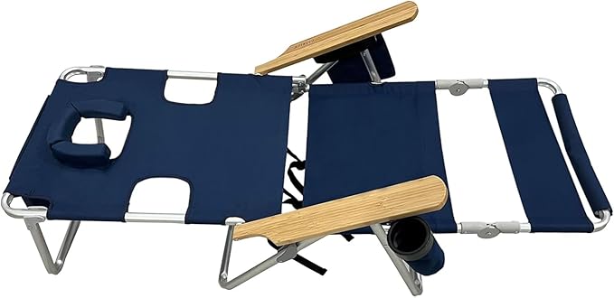 Ostrich Reclining Lounge Chair, Deluxe 3 in 1 Folding Outdoor Beach Lounger, Navy Blue - Compact and Portable Recliner for Pool Tanning, Lawn, Patio, and Yard