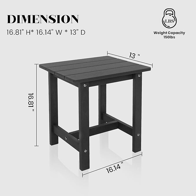 Outdoor Side Table, Weather Resistant Double Small Adirondack Side Table, Outdoor Indoor End Table for Chair, 17" Patio Table for Pool, Deck and Porch, Black (Item1, Black)