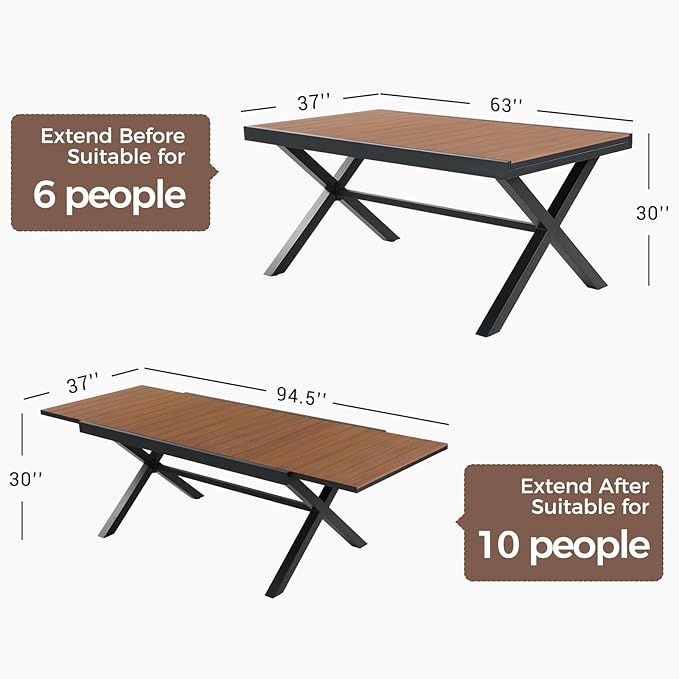 Grand patio 11-Piece Outdoor Dining Set for 10, Patio Dining Furniture Set for 10 Swivel Rope Wicker Chairs & 1 Extendable Rectangular Dining Table, Dark Grey