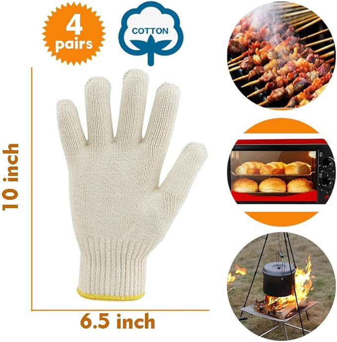 4 Pairs Oven Gloves with Fingers, Thin and Light Heat Resistant Gloves for Cooking, Baking, BBQ, Kitchen Safety