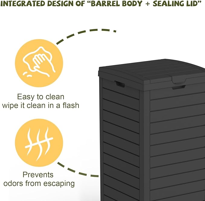 38 Gallon Outdoor Trash Can with lid,Waterproof,UV-Resistant Resin Garbage Can,Lockable Lid and Drip Tray,Trash Bin for Patio,Kitchen, Backyard and Deck(Black)