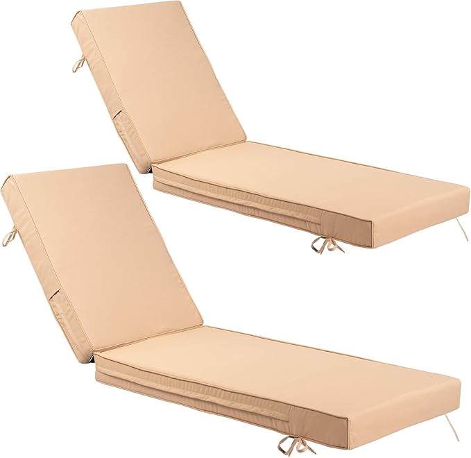 Chaise Lounge Cushions Outdoor Set of 2, Waterproof & Fade Resistant Patio Lounger Cushions, Replacement Sun Lounger Pads with Removable Cover for Pool, Deck, Lawn Furniture